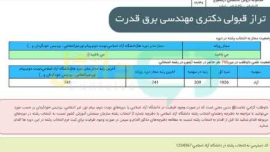 تراز قبولی دکتری مهندسی برق قدرت