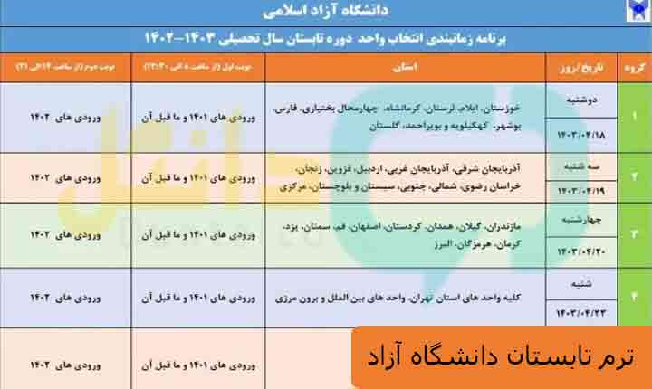 ترم تابستان دانشگاه آزاد