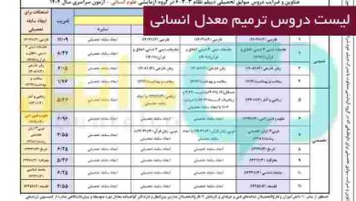 لیست دروس ترمیم معدل انسانی