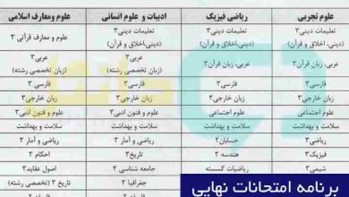 برنامه امتحانات نهایی